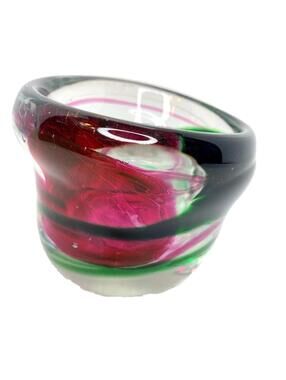 Stunning Hand Blown Double Wall Art Glass Blue Swirl Bowl Pretty Colors